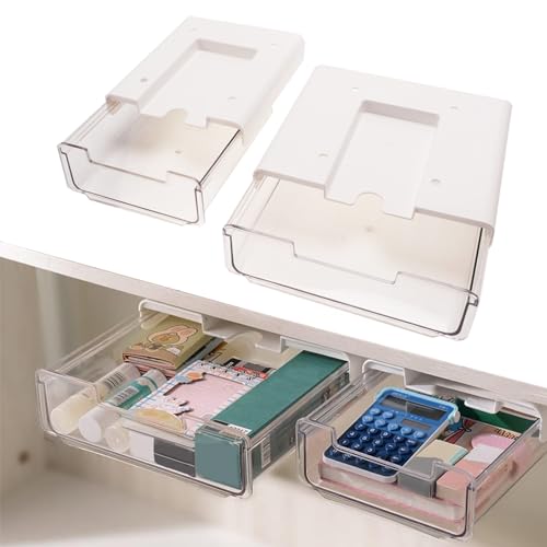 MIZAZBOX 2 Packs Under Desk Drawer Slide Out, Hidden Desk Drawer Organizer, Self-Adhesive Under Desk Pen Storage for Office Home School Kitchen MIZAZBOX 2 Packs Under Desk Drawer Slide Out, Hidden Desk Drawer Organizer, Self-Adhesive Under Desk Pen Storage for Office Home School Kitchen