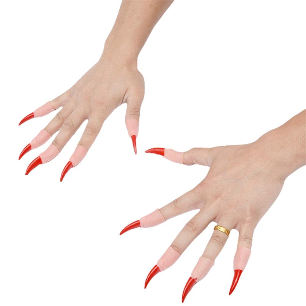 Tumnea Red Halloween Witch Nail Fake Finger Claw Prop Black Witch Nails Halloween Costume Nail Claws Witch Props Costume Accessories