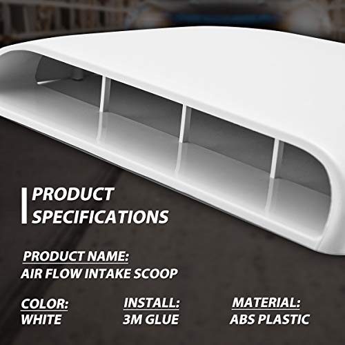 Katur Universal Car Decorative Air Flow Intake Hood Scoop Vent Turbo Bonnet Cover White #TOP3