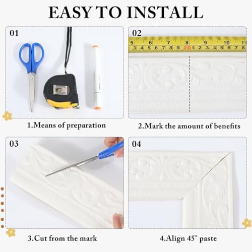 Image of HASTHIP 30Ft Peel and Stick Wall Molding, Vintage 3D Wall Moulding Strip