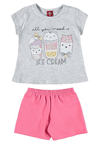 Conjunto Bebê Blusa Manga Curta e Short, Bee Loop, Bebê Menina, MESCLA ALVEJADO, M