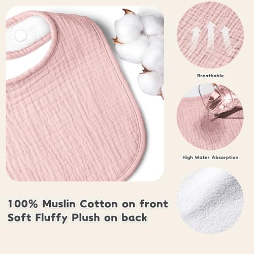 Image of Susurration Muslin Baby Drool Bibs 6Pack Soft Square Adjustable Baby Bandana Bibs for Unisex Girls & Boys