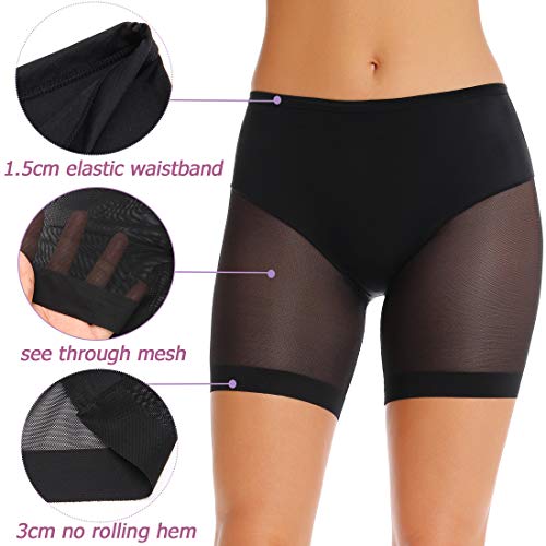 WOWENY Slip Shorts for Under Dresses Seamless Boy Shorts Underwear for Women Anti Chafing Thigh Bands (Black(mesh), x-Large) - Thumbnail 2