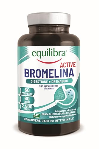 equilibra, Bromelina Active, 500 mg | 2500 GDU/g, 60 Compresse Vegan per 2 Mesi, Bromelina Forte, Funzione Digestiva e Drenante, Contrasta la Sensazione di Pesantezza delle Gambe-image