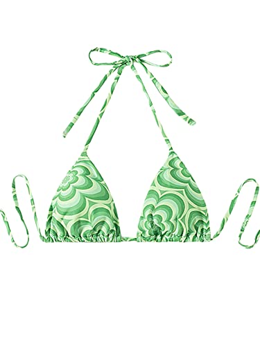 Wdirara Women's Allover Floral Print Triangle Halter Straps Bikini Top Swimsuit Top Green M #TOP4