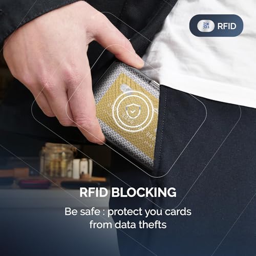 Image of OGON -DESIGNS- Aluminum card holder, RFID protection against fraud and demagnetization, compact wallet, Smart Case STOCKHOLM model (Carbon Effect, Extra-secure lock)