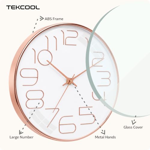 Image of TEKCOOL Plastic Digital Wall Clock 12 inch Silent Quartz Decorative Non-Ticking Classic Clock Battery Operated Round Easy to Read for Room /Home /Kitchen /Bedroom /Office /School-(Rose White)'