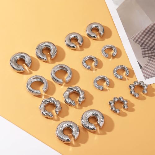 NEWITIN 8 Pairs Chunky Silver Ear Cuff Earrings for Women Trendy Thick Ear Cuffs Non Piercing Clip On Earrings Large Cuff Earring Cartilage Clip for Women by NEWITIN - Image 3