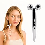Contouring Dual Ended Silver Face Roller for Wrinkles and Lifting, - Face Rollers for Women, Men - Facial Roller supports lymphatic drainage, Skin Care Beauty Massager Facial Tool for Self Care