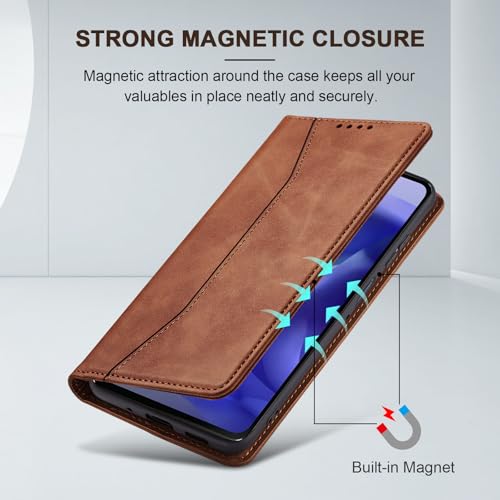 Image of Jasonyu Flip Wallet Case for Moto G Power /Play (2025),Leather Magnetic Folio Cover with Card Holder,Kickstand - TPU Shockproof Durable Protective Phone Case,Brown