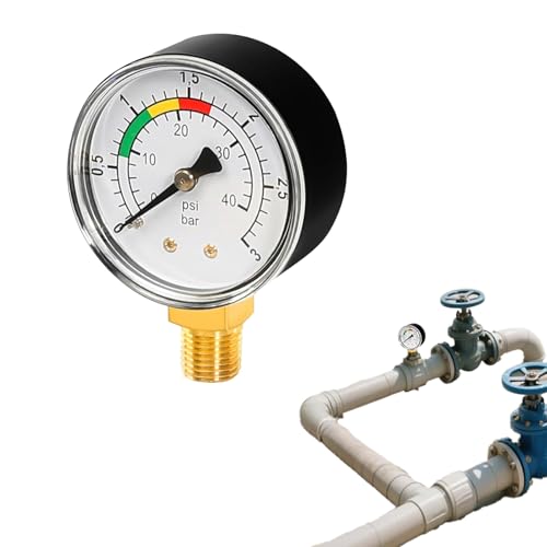 1 Pièce Manometre,Manomètre de pression de piscine 1/4 pouce de Pression d'Eau Précis,Manomètre d'eau 0-3bar Filtre Piscine,Convient aux piscines, étangs à poissons, etc.