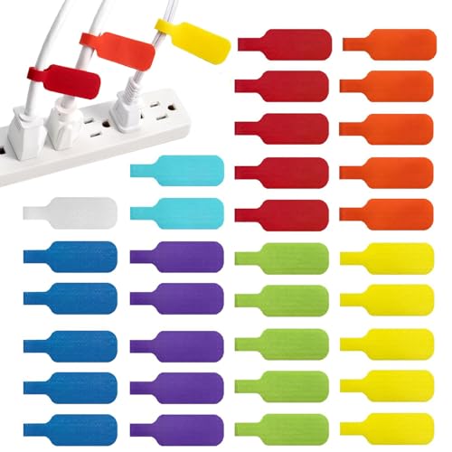 40-Pack Multi-Color Cable Labels - Write-On Self-Adhesive Wire Markers - Durable Nylon Cord Tags for Office Home & IT - 8 Color-Coding Identification Strips for Ethernet USB Chargers & Power Cords