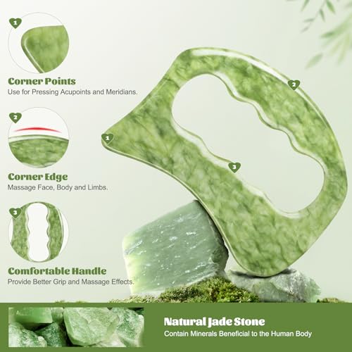 Image of airogym Jade Stone Gua Sha Massage Tool Set, Gua Sha Muscle Scraper Tool,Scar Tissue Tool,Physical Therapy Tools,Muscle Soft Tissue Scraping Tool,Guasha Massage Scraper,Fascia Scraper Massage Tool