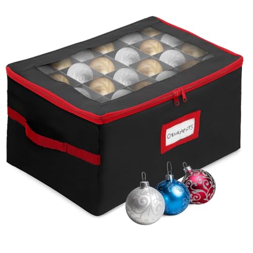 HOLDN’ STORAGE Christmas Ornament Storage Box with Dividers - Fits 72-3” Ornaments, 3 Removable Trays, Durable & Space-Saving, Clear Top Lid, Convenient Storage Designed, Black