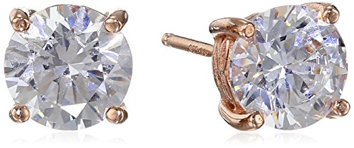 Rose Gold Plated Sterling Silver Stud Earrings set with Round Cut Swarovski Zirconia (3 cttw)
