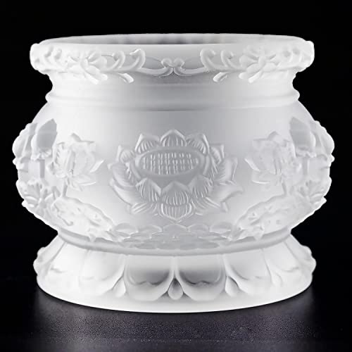Qinlang Small White Glass Buddha Incense Burner Bowl, Buddhist Suppliers, 4.3 Inches