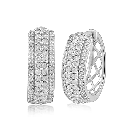 Jewelili Sterling Silver 1/2 Cttw Natural White Round Diamonds Hoop Earrings3