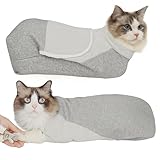 Pawfun Self-Adhesive Cat Grooming Wrap, Cozy Cat Wrap for Cutting Nails, Breathable Anti-Scratch Cats Swaddle Bag for Brushing, Ear Cleaning, Dental Care, Medication, Injections, Grey M