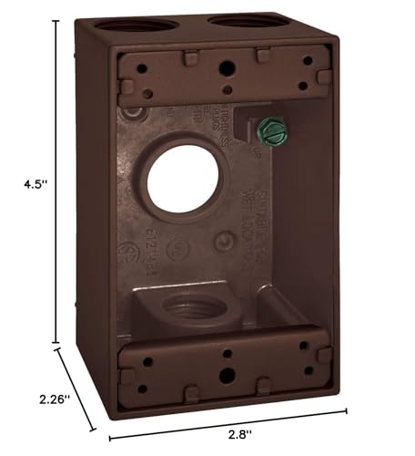 Image of SIGMA ENGINEERED SOLUTIONS Metal Electrical Outlet Box, Weatherproof, Easy Mount Plug and Receptacle Protector, 1 Gang Box, Bronze, (E) 4 Holes