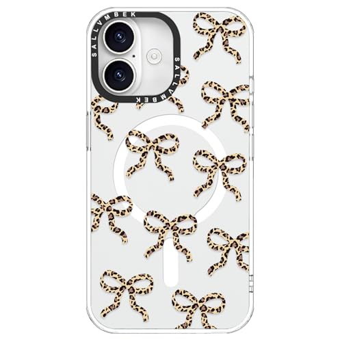 sallvmbek for iPhone 17 Case,Compatible with MagSafe,Cute Bow Leopard Print Pattern Design,Magnetic Mag Safe Magnet Shockproof Protective Clear TPU Bumper Cases Cover for Women Girly