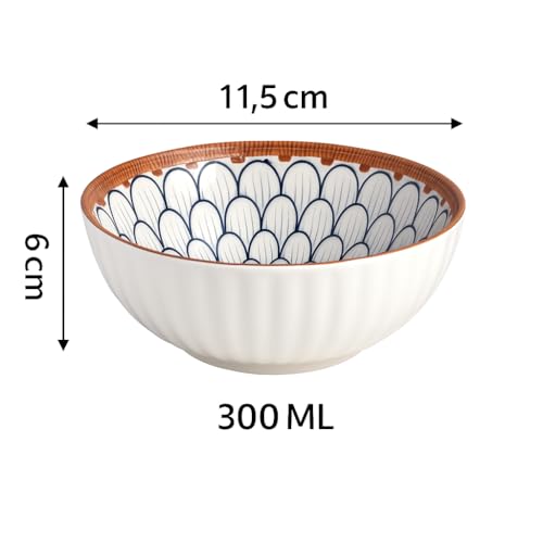 Image of YELONA Ceramic Bowls Set of 6 | 300ml Japanese Style Rice /Dessert Bowls | Petal Design | Microwave & Dishwasher Safe | Lead-Free Porcelain | 11.5cm Diameter