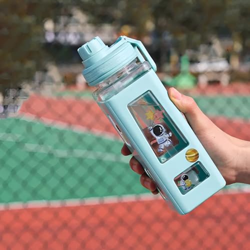 Image of Kawaii Water Bottle with Straw and Lid, 700ml /23.6OZ Cute Water Bottles BPA-free & Leak Proof Square School Drinking Bottle, Cute Plastic Color School Water Bottle for Girls (Pista)