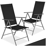 tectake® Conjunto de 2 Sillas Jardín Exterior de Aluminio, con Respaldo Regulable, Conjunto Sillas Terraza Resistentes a la Intemperie, Malla Transpirable, Fácil Limpieza - Antracita/Gris