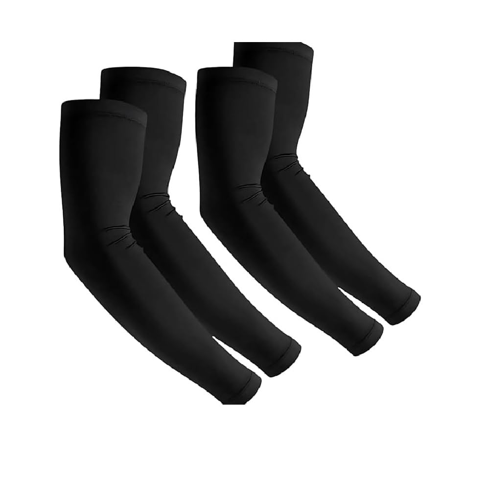 240 GSM Pack of 2 Outdoor Indoor Use Unisex Arm Sleeves UV Tan Protection for Men Women Children with Compression & Cooling Effect (Black)-image-28