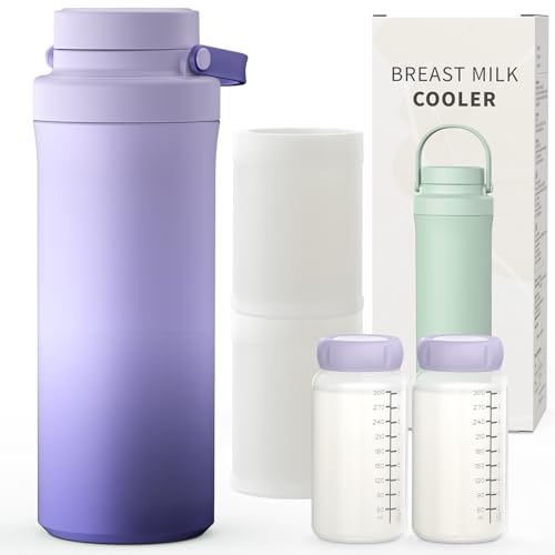 Image of XAPROO 22oz Breast Milk Cooler Bottle, Portable Milk Cooler for Breastmilk with 360°Cooling for 24 Hours, Millk Chiller with 2pcs Baby Bottles, Breastmilk Storage Bags for Baby, BPA-Free (Purple)