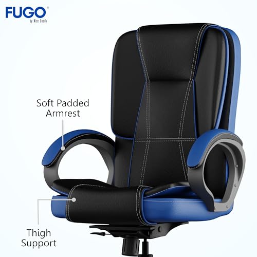 Image of FUGO FG12 Ergonomic Office Chair with Adjustable Height,Cushioned Back & Seat,Tilting Mechanism,Heavy-Duty Metal Base,Dual Nylon Casters-Ideal for Work,Gaming, Study,3Year Warranty (Black & Blue)