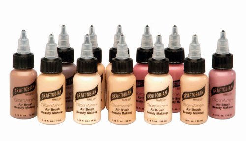 Graftobian GlamAire AirBrush HD Beauty Makeup Starter Package - Unisex Make-up Set - Bottle Kit - Liquid - Pale Pink, Light Brown, Beige