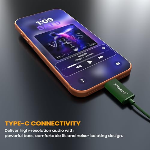Image of Kratos Tune V6 C Type Earphones Wired, Deep Bass Drivers Earphone, Inline Control Type c Headphones with Mic, Comfort Fit Type c Earphone with Volume Control,Metallic C pin Earphones (Green)