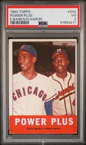 Graded 1963 Topps Power Plus Ernie Banks Hank Aaron #242 Baseball Card PSA 3 VG