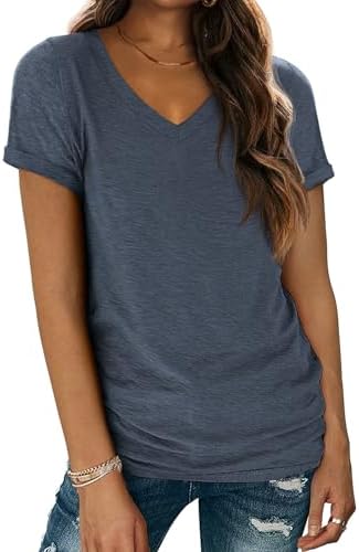T Shirts Short Sleeve V Neck Tees Womens Fashion Tops Loose Fit Soft Casual Summer Outfits Clothes 2026 Navy Beach