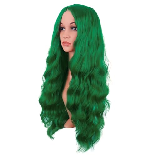 Image of MapofBeauty 28 Inch /70 cm Long Wavy Middle Part with No Bangs Synthetic Fiber Curly Fashion Women Party Cosplay Wig (Grass Green)