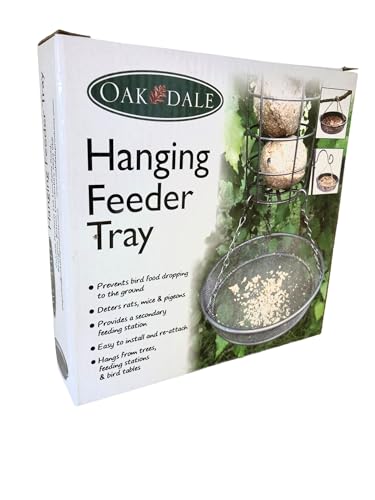 Oakdale Hanging Bird Feeder Tray | Grey Metal Micro Mesh Seed Catcher | 18cm Wide | Fits Feeding Stations Trees & Bird Tables | Reduces Ground Mess & Deters Pests | Wild Garden Birds