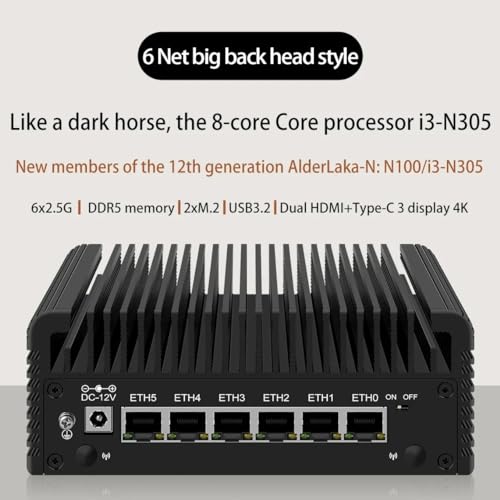 Image of Firewall Appliance Mini PC, Intel Celeron N150 Quad Core 6xIntel I226 2.5G Type-C Ethernet VPN Router PC AES-NI 2*NVMe 2*SATA3.0 Fanless DDR5 HDMI*2