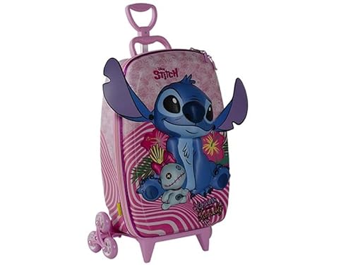 MOCHILA 3D 3 RODAS MAXTOY STITCH ROSA