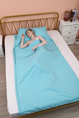 JITTY Sleeping Bag Liner 210x115cm Portable Lightweight Travel Sheet With Pillow Slot for Hotel Hostels Business Camping Backpacking Hiking Home(sky blue) - Image 2