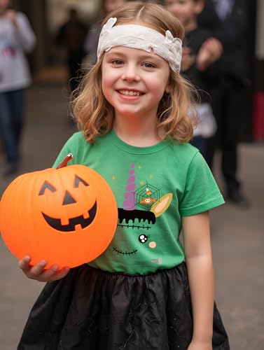 Image of Mrocioa Toddler Boy Girl Pumpkin Face Halloween T-Shirt Short Sleeve Tops | Fits 2 to 7T Kids,Soft Cotton,Cute Spooky Shirt for Trick or Treat Party,Candy Hunt,Halloween Night,October Outfit