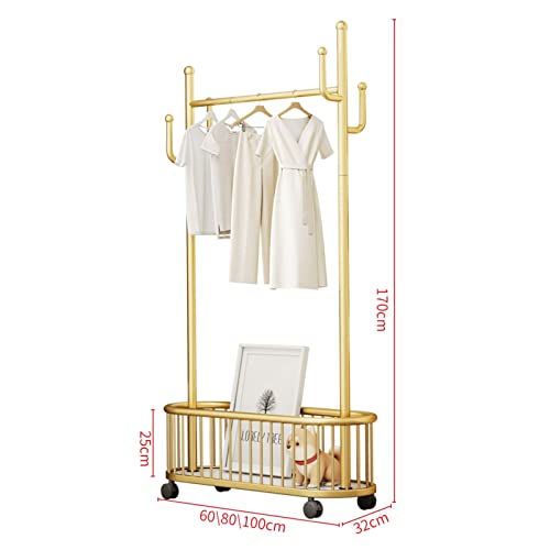 Chariot à vêtements mobile de qualité supérieure avec panier de rangement or - 4