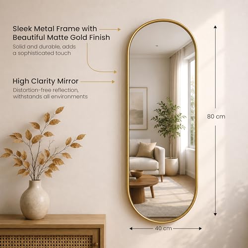Image of Black Arched Wall Mirror With Frame, Modern Metal Frame Vanity Mirror for Bathroom, Bedroom, Entryway & Living Room, Vertical Wall Mounted Decorative Mirror with Clarity Glass (Size, 15x31 Inch)