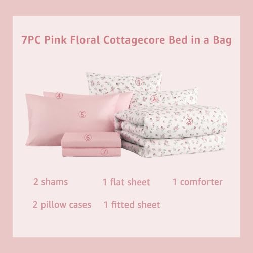 Image of Queen Comforter Set for Girls Floral Cottagecore 7 Pieces Bed in a Bag