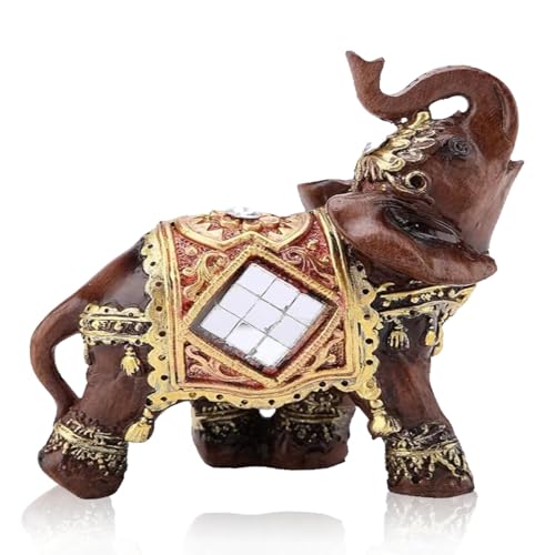 Statue d'éléphant Feng Shui en grain de bois - Petite figurine de bureau porte-bonheur