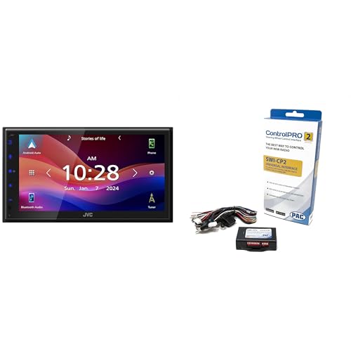 JVC KW-M590BT Digital Media Receiver Featuring 6.8 Capacitive Touch Monitor, Compatible with Apple Carplay and Android Auto with PAC Audio SWI-CP2 Universal Analog-CAN-Bus Steering Wheel Control