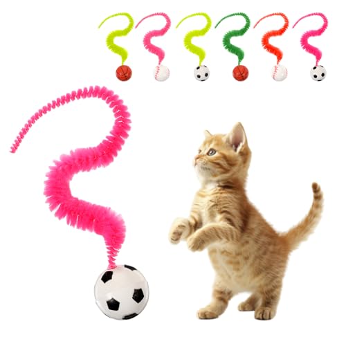 Classicseali 6PCS Bouncy Balls for Cats Cat Bouncy Ball with Tail Magic Worms Bouncys Ball with Tails Plush Magic Worm with Balls for Pet Play Colorful