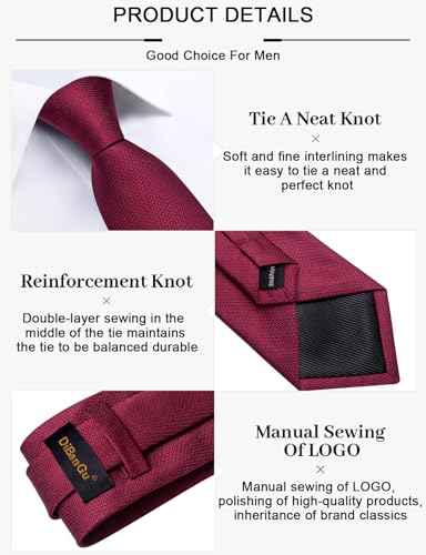 Image of DiBanGu Mens Silk Necktie Solid Color Tie and Pocket Square Cufflink Tie Clip Set Woven Plain Ties for Men Wedding Party