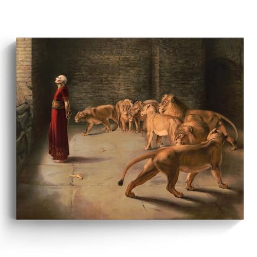 Medieval Religious Canvas wall art decor, Daniel in the Lions' Den Biblical Scene Vintage Canvas Print, Classic Historical Artwork for Room, Adds Depth of Faith and Cultural Significance 8x10inch