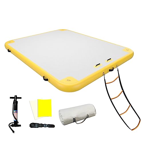 GONFLABLE 10FT Inflatable Floating Dock Air Water Platform, Multi-People Blow up Floating Island Raft with Detachable Rope Ladder for Lake/Beachs/Ocean/Pool (Yellow, 6x10 FT)