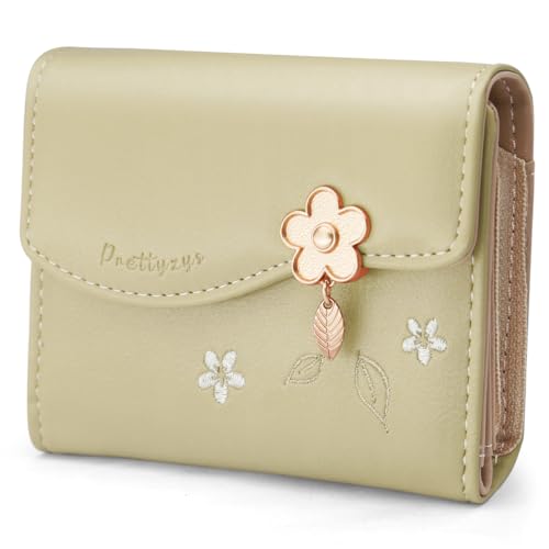 Portafoglio Donna Piccolo pelle PU Carina Sottile in formato corto con Cerniera Portamonete e Chiusura a Scatto Scomparti per Carte Multipli S-Verde